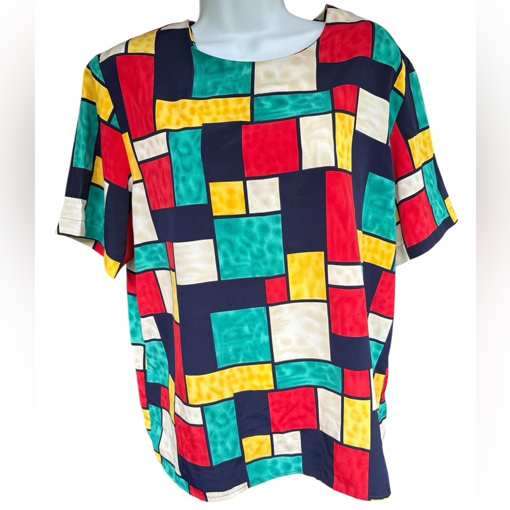 RARE OOAK - VTG 1980s Artist Piet Mondrian Design Colorful Geometric Women's Top